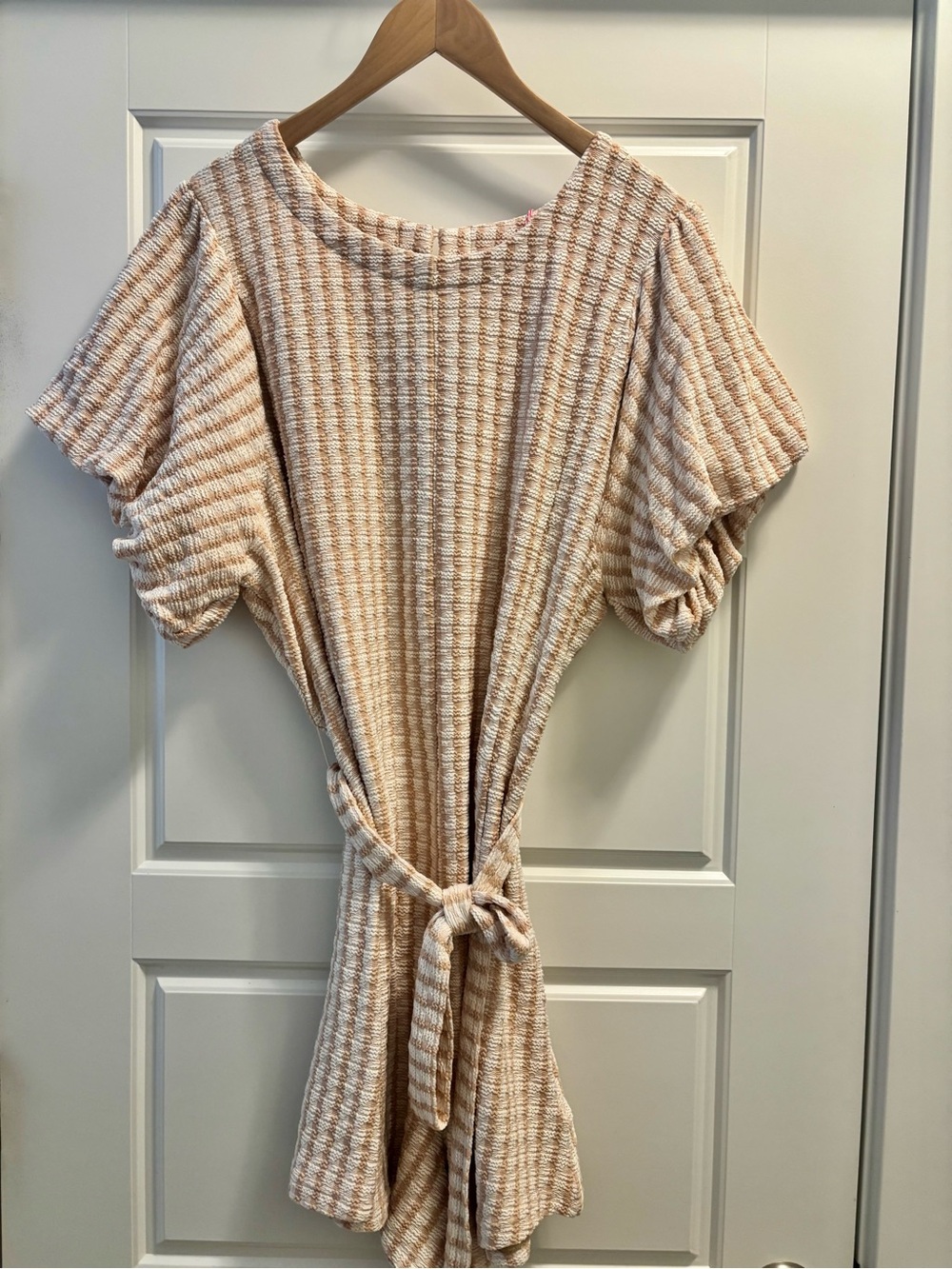 Umgee Romper-Cream and Light Brown Textured Tie-Waist Tunic